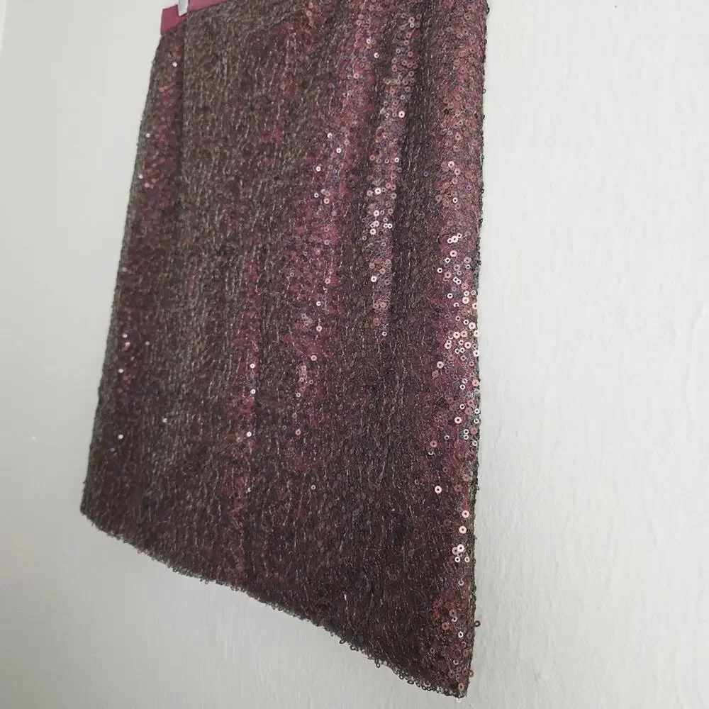 J. Crew Sequin Beaded Pencil Skirt Burgundy Wine Silk Lined NWT Size 4 Holiday